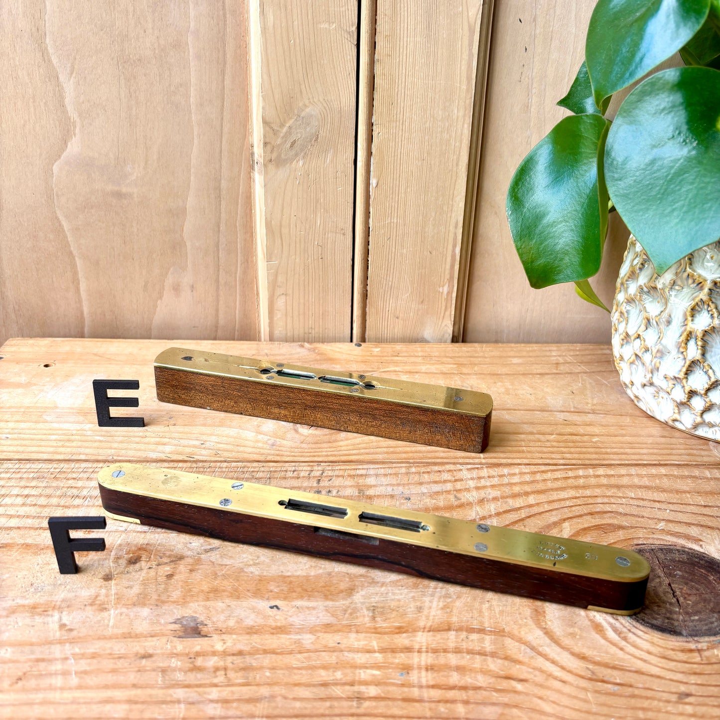 Vintage Brass and Hardwood Spirit Levels