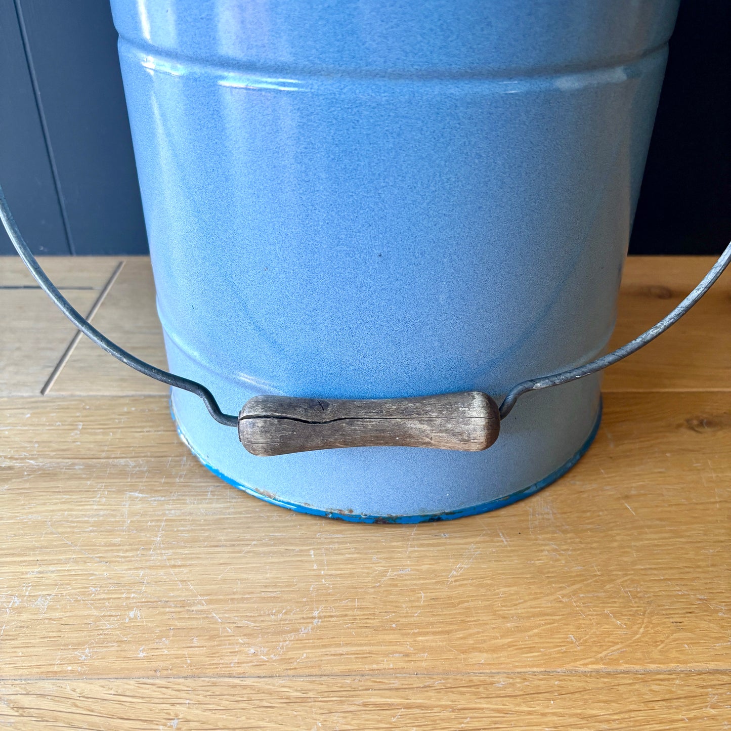 Vintage French Enamel lidded bucket