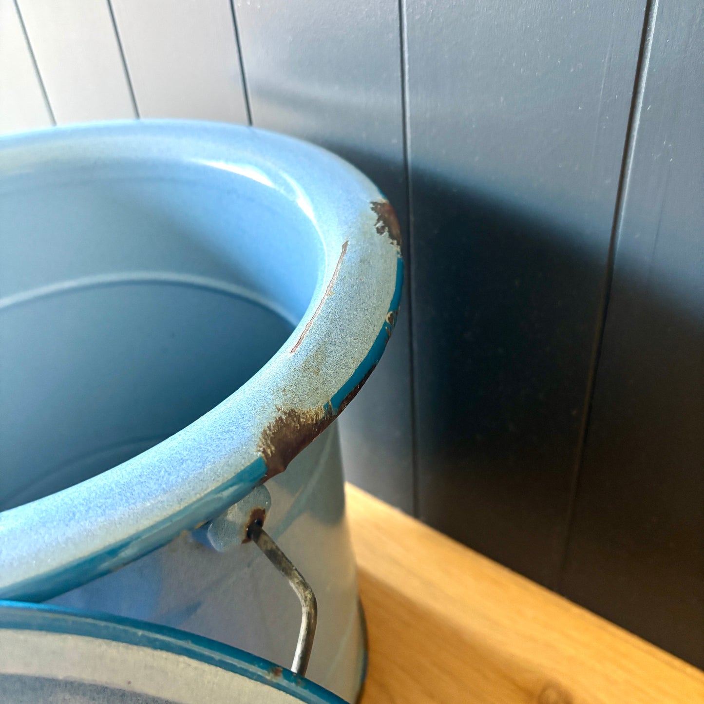 Vintage French Enamel lidded bucket