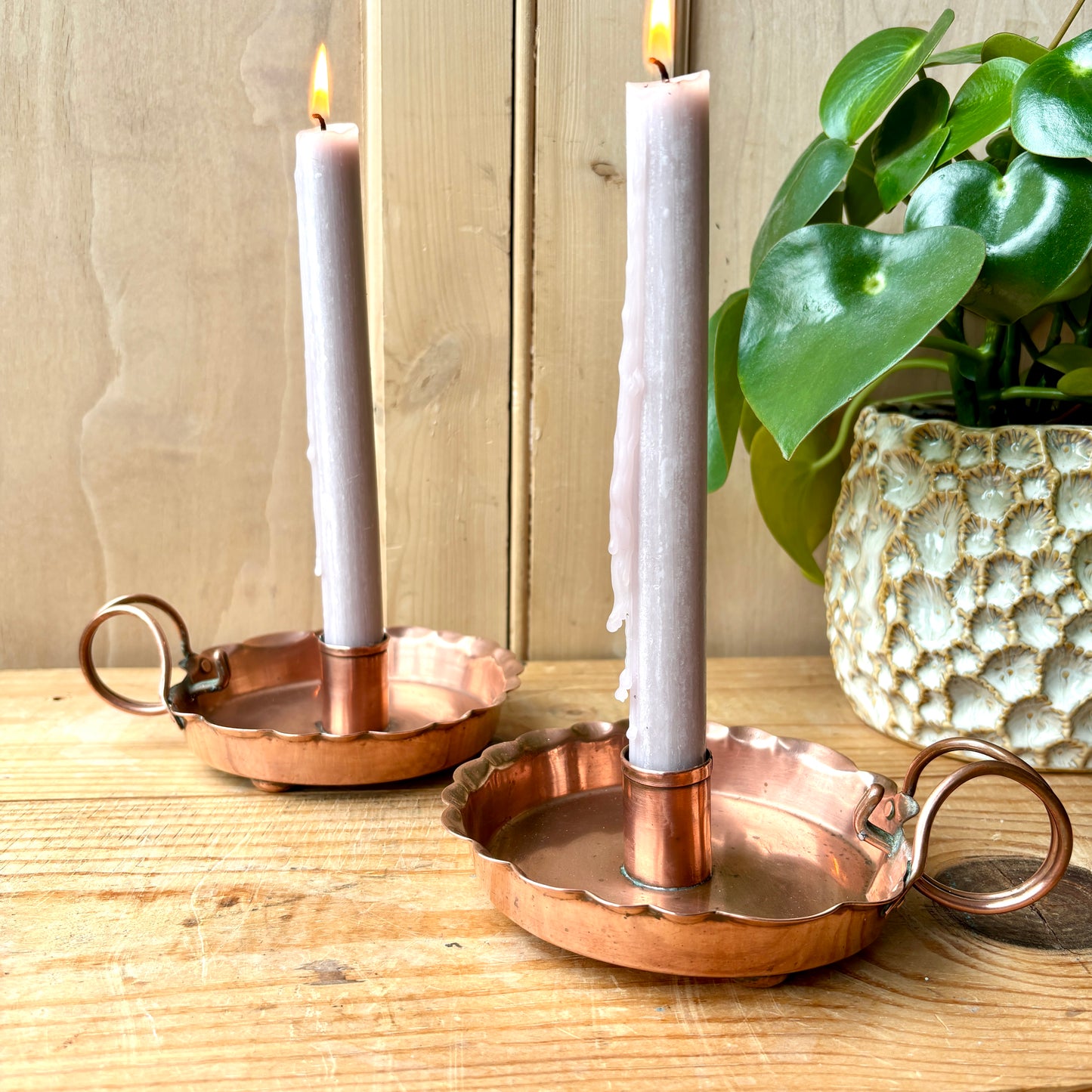 Pair of Joseph Sankey Copper Candle holders