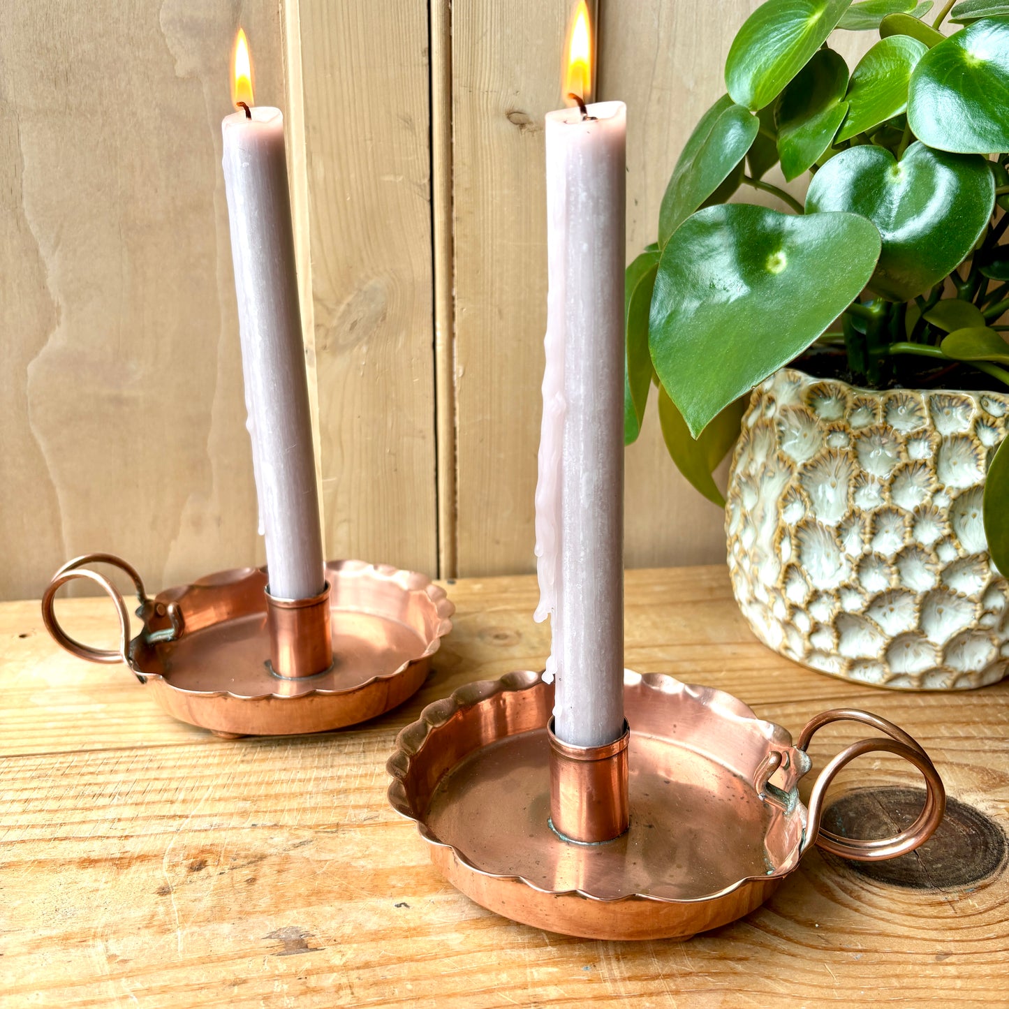 Pair of Joseph Sankey Copper Candle holders