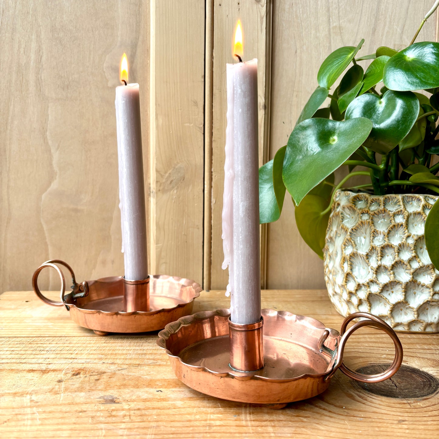 Pair of Joseph Sankey Copper Candle holders