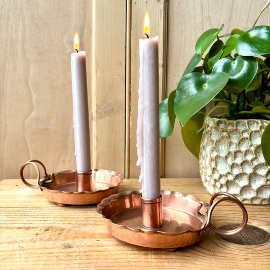 Pair of Joseph Sankey Copper Candle holders