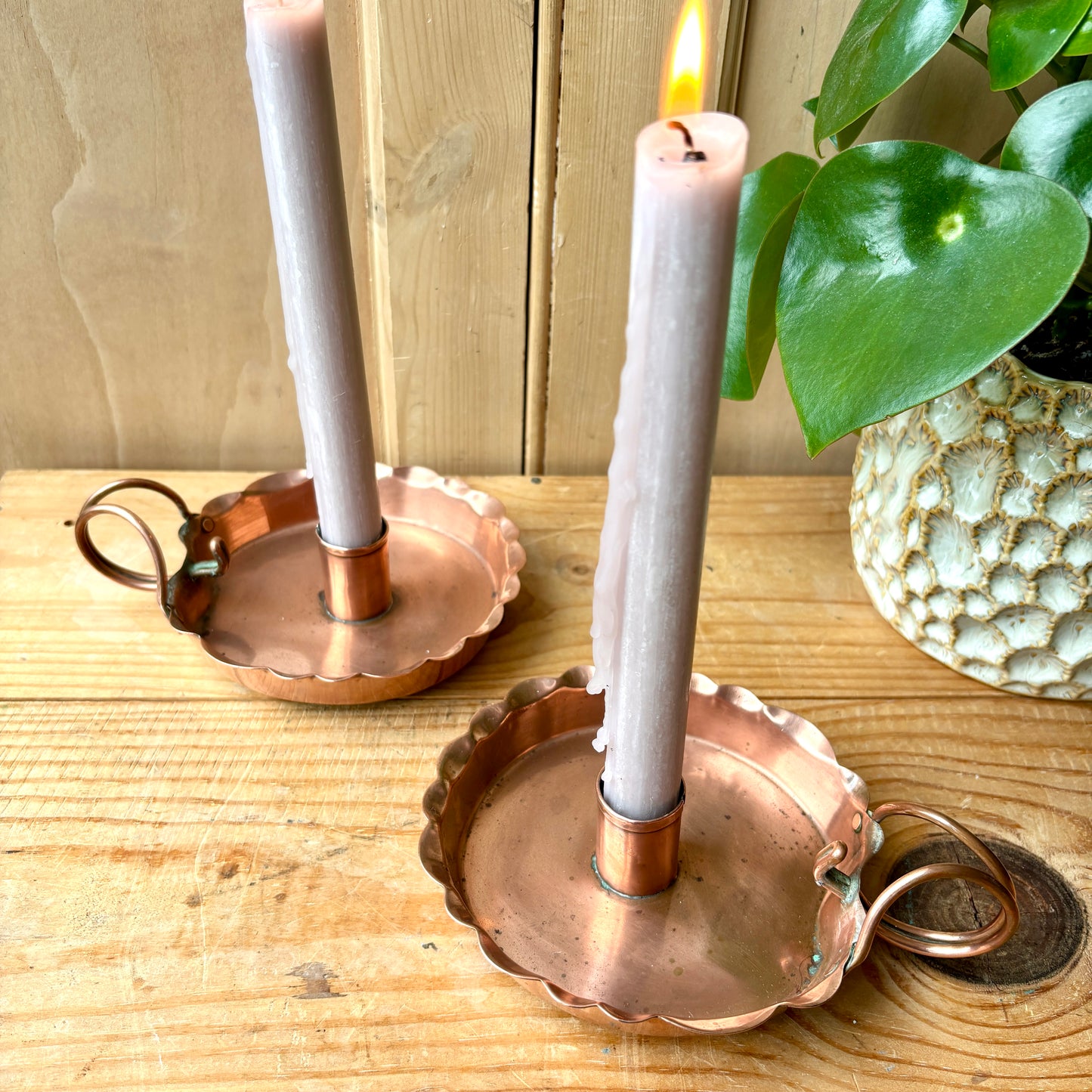 Pair of Joseph Sankey Copper Candle holders