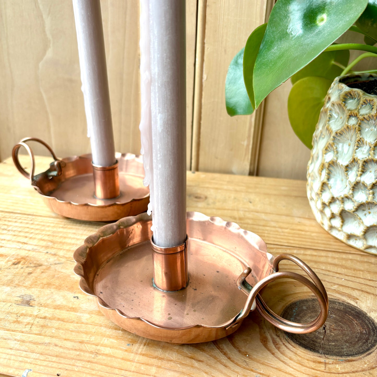 Pair of Joseph Sankey Copper Candle holders