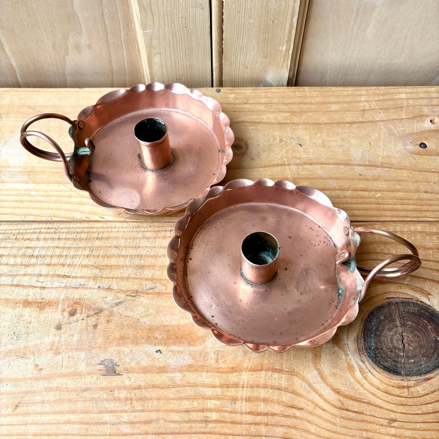 Pair of Joseph Sankey Copper Candle holders