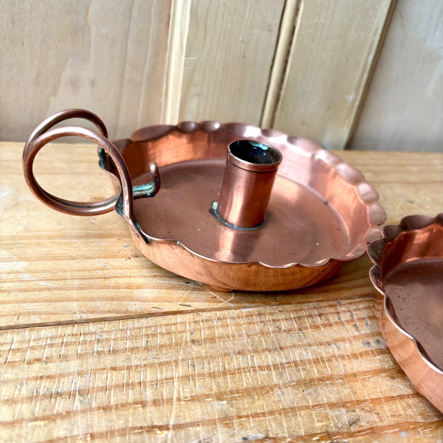 Pair of Joseph Sankey Copper Candle holders