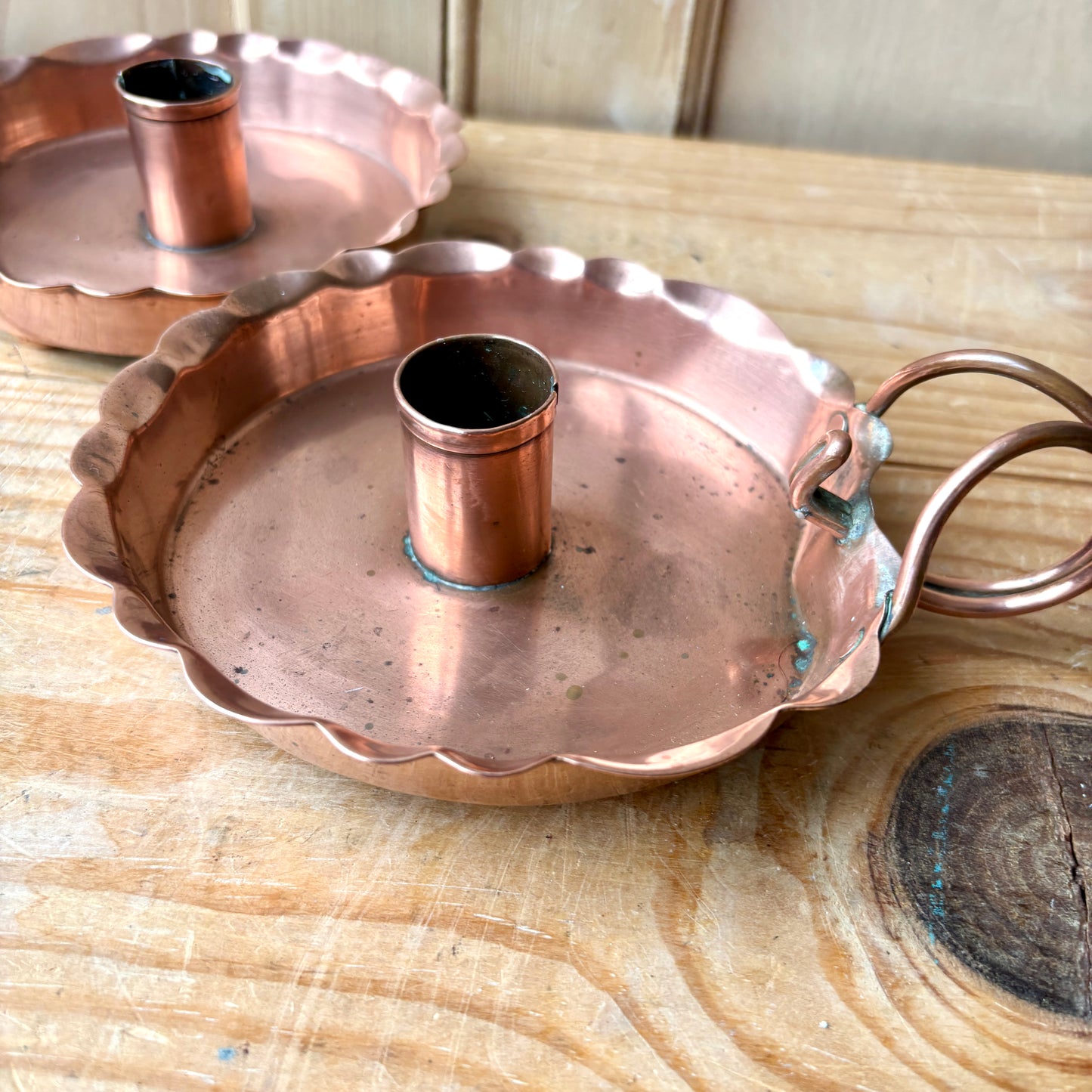 Pair of Joseph Sankey Copper Candle holders