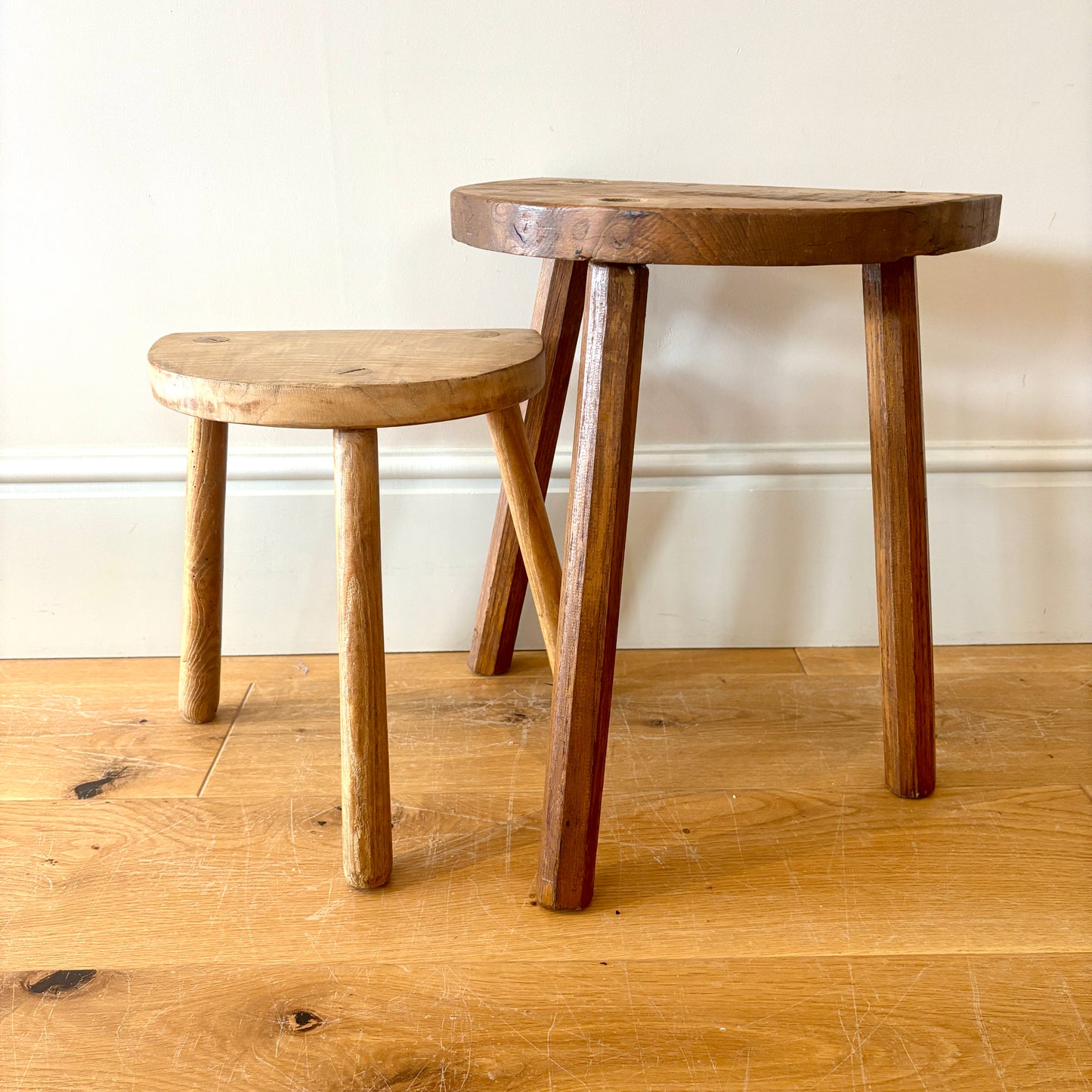 Vintage French Rustic Tripod Stools