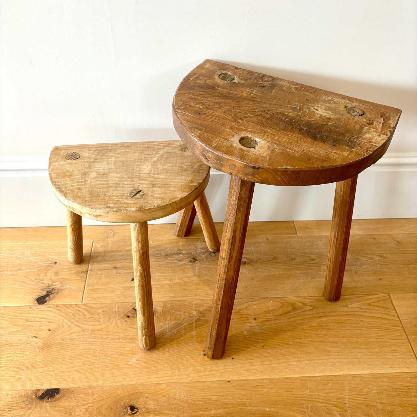 Vintage French Rustic Tripod Stools