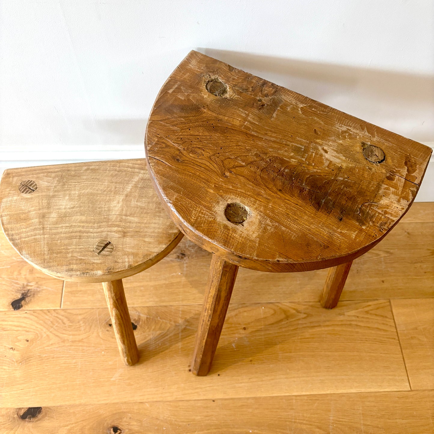 Vintage French Rustic Tripod Stools