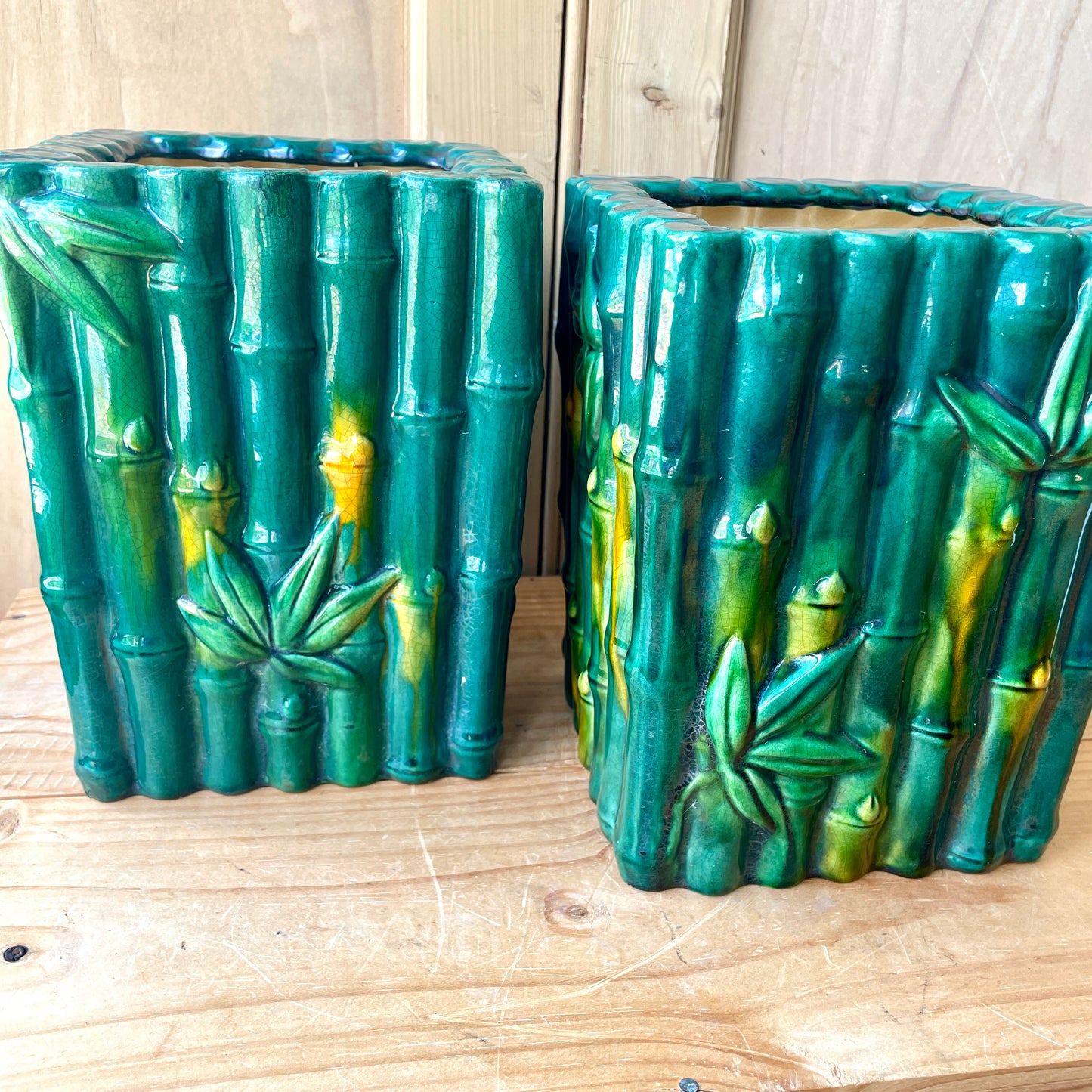 Pair Art Nouveau Majolica Planters