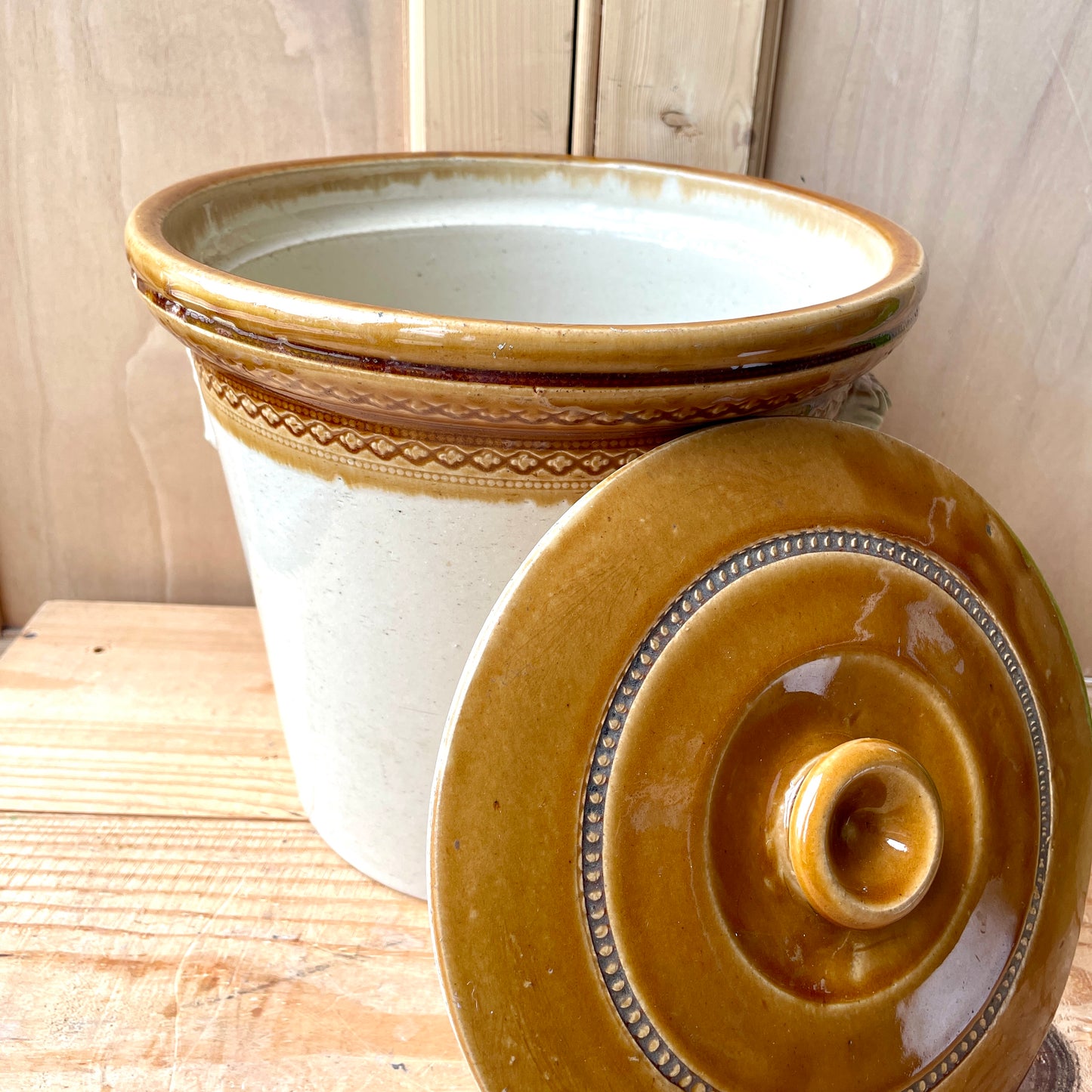 V Large Vintage Stoneware Butter Crock