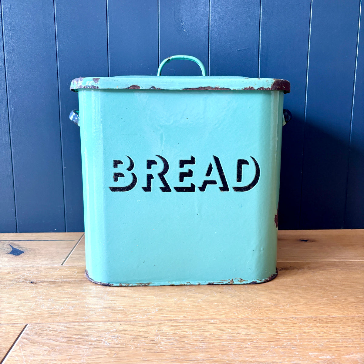 Vintage Green Enamel Bread Bin