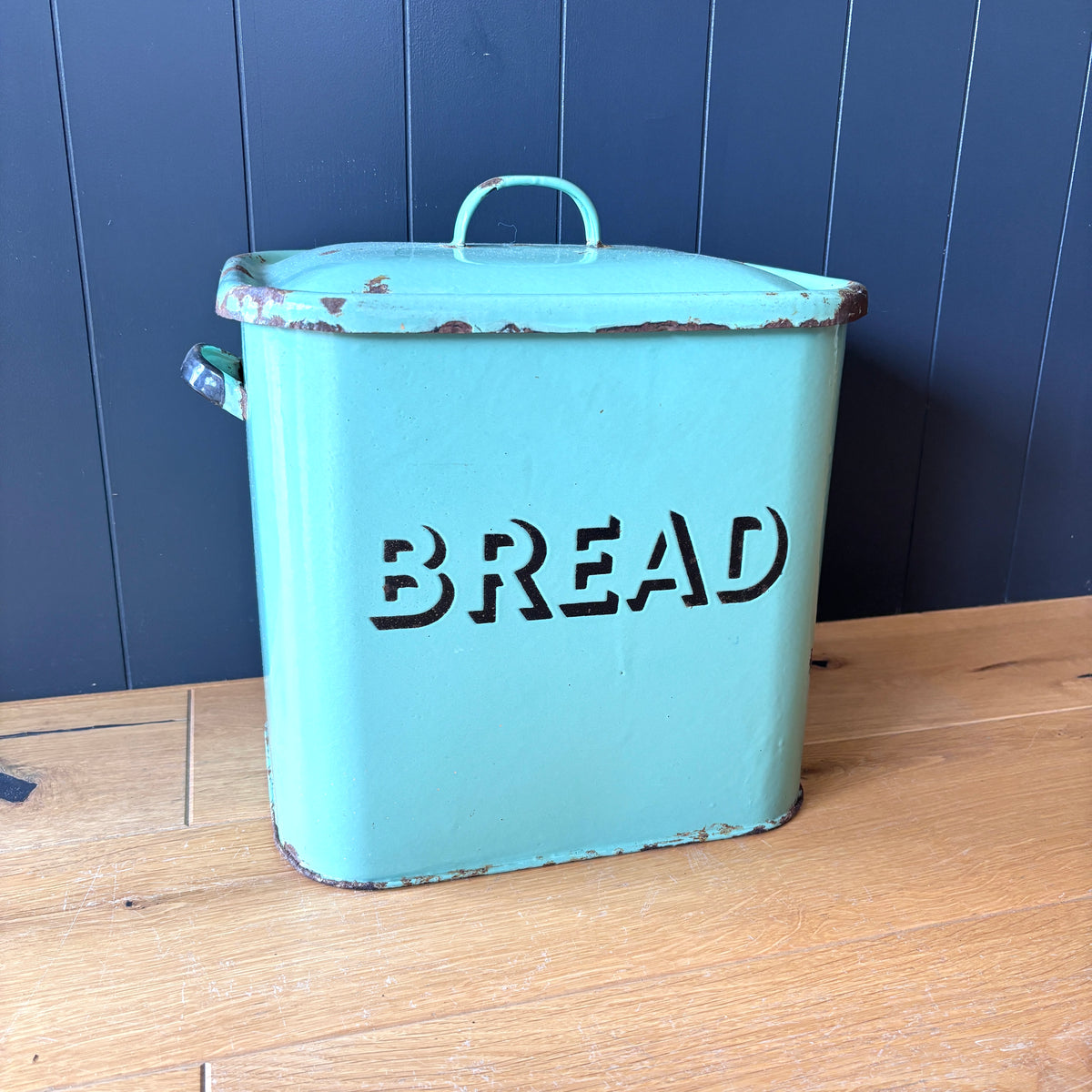 Vintage Green Enamel Bread Bin