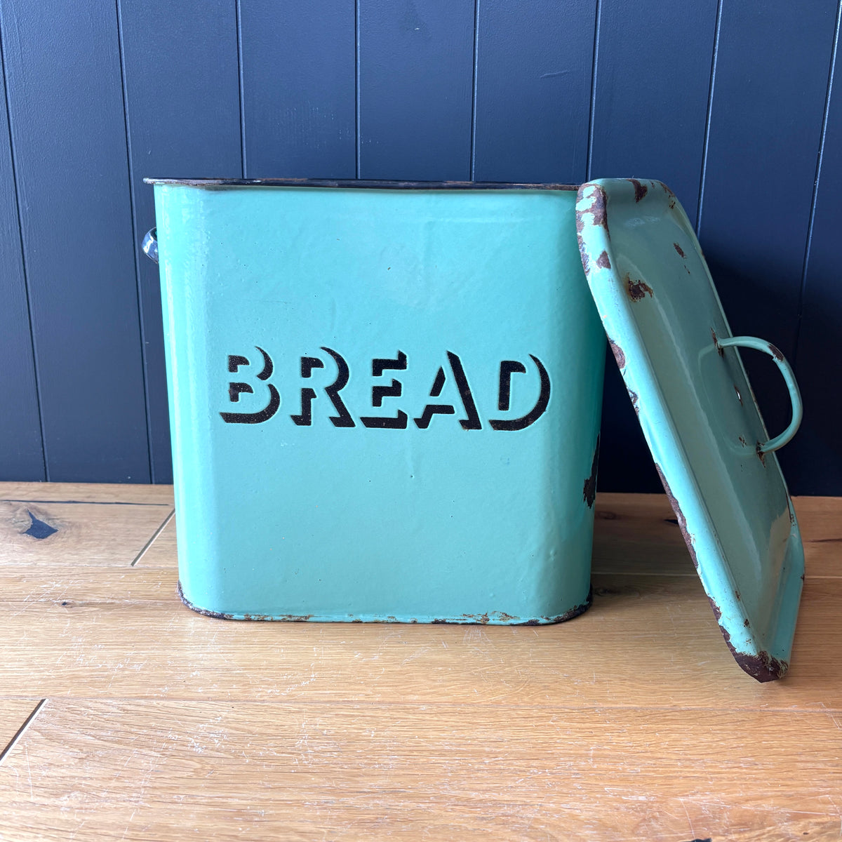Vintage Green Enamel Bread Bin