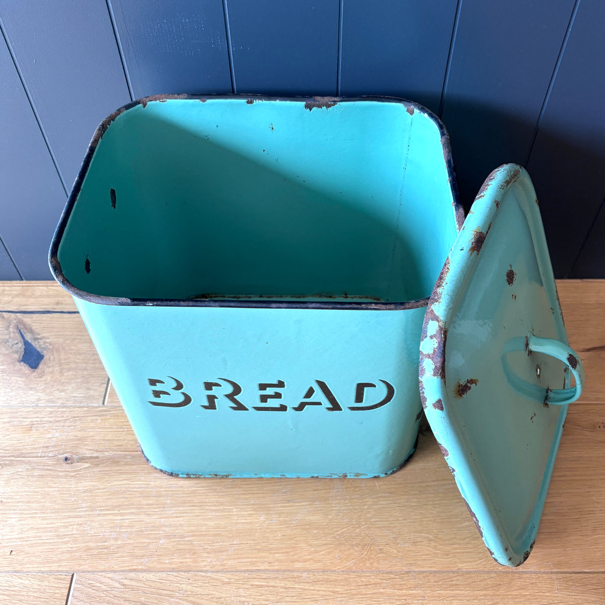 Vintage Green Enamel Bread Bin