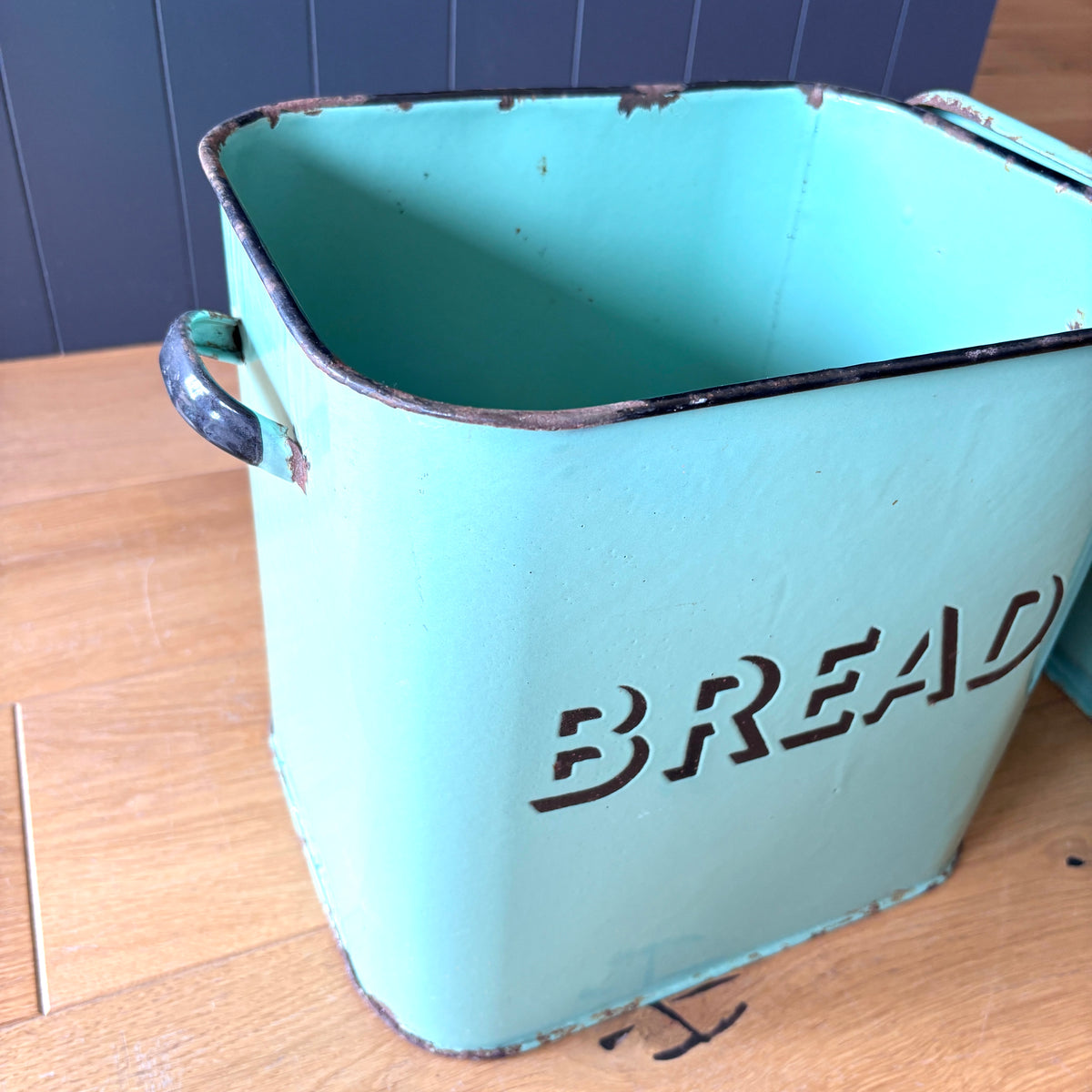 Vintage Green Enamel Bread Bin