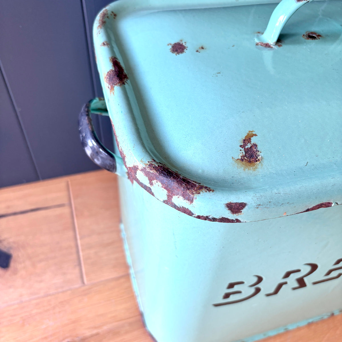 Vintage Green Enamel Bread Bin