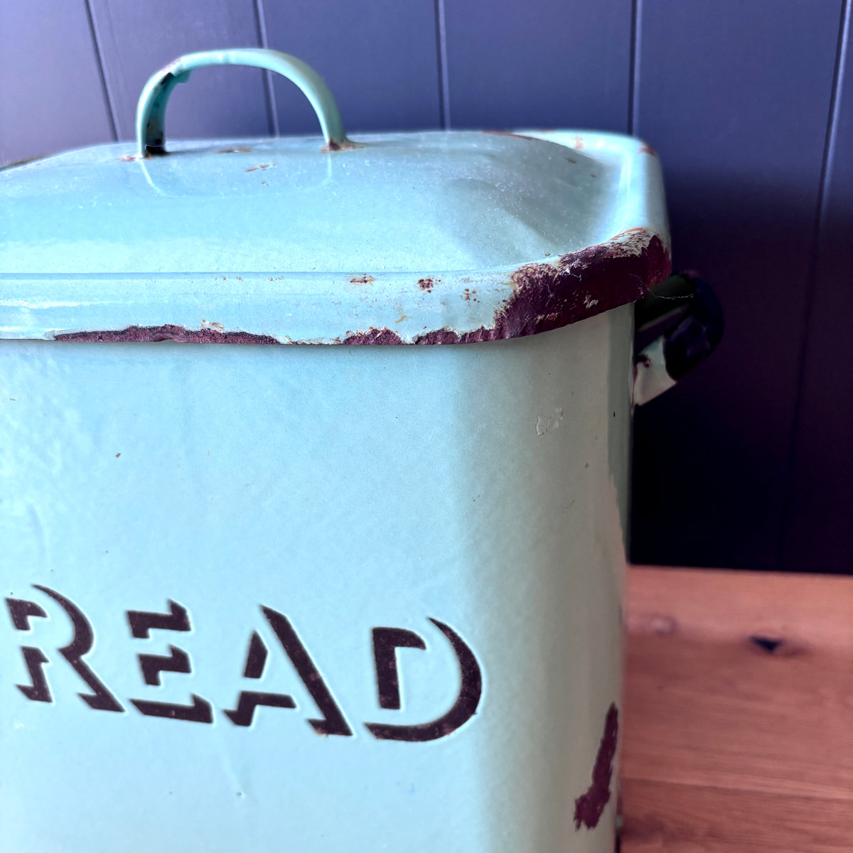 Vintage Green Enamel Bread Bin
