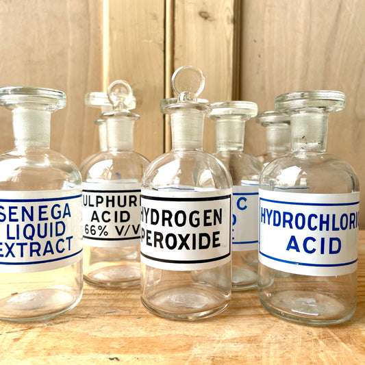 Vintage long neck glass lab bottles