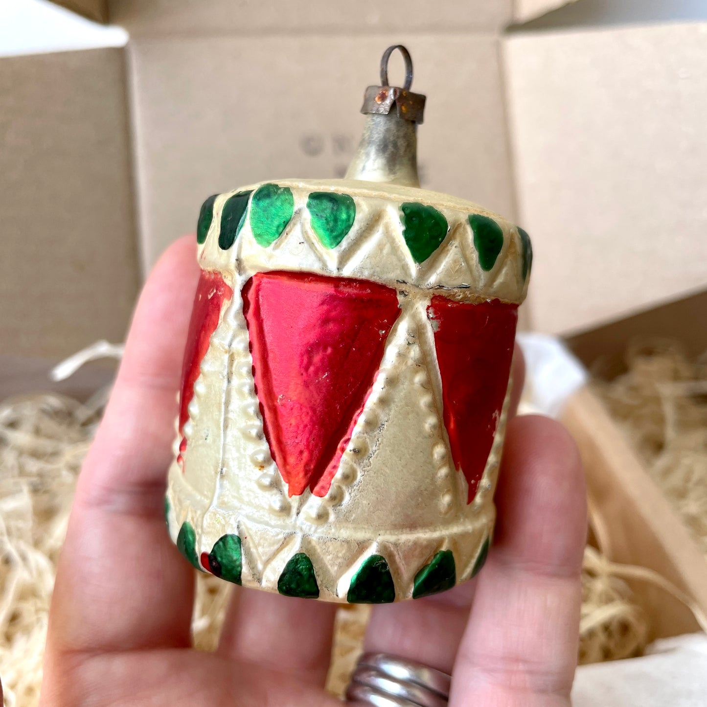 Large early vintage drum shaped bauble