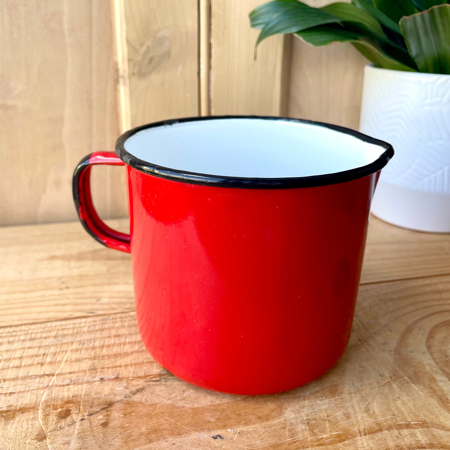 Vintage Bright Red Enamel Milk Jug