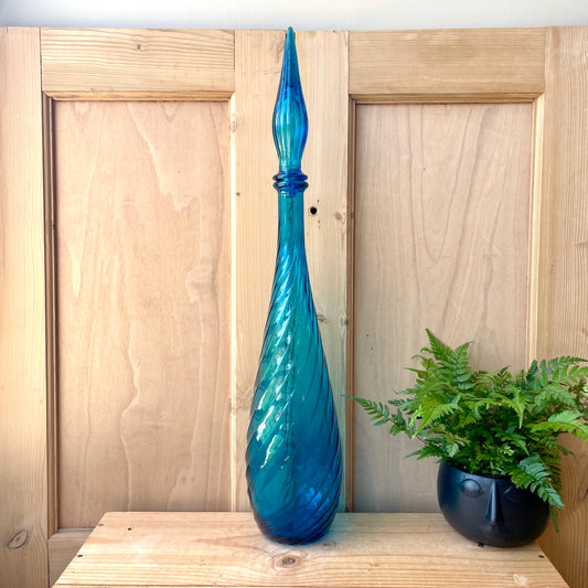 Large Empoli Blue Glass Genie Bottle