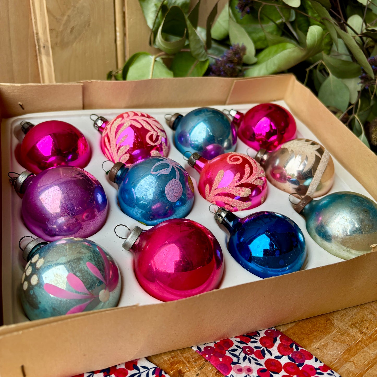 Twelve pastel vintage baubles