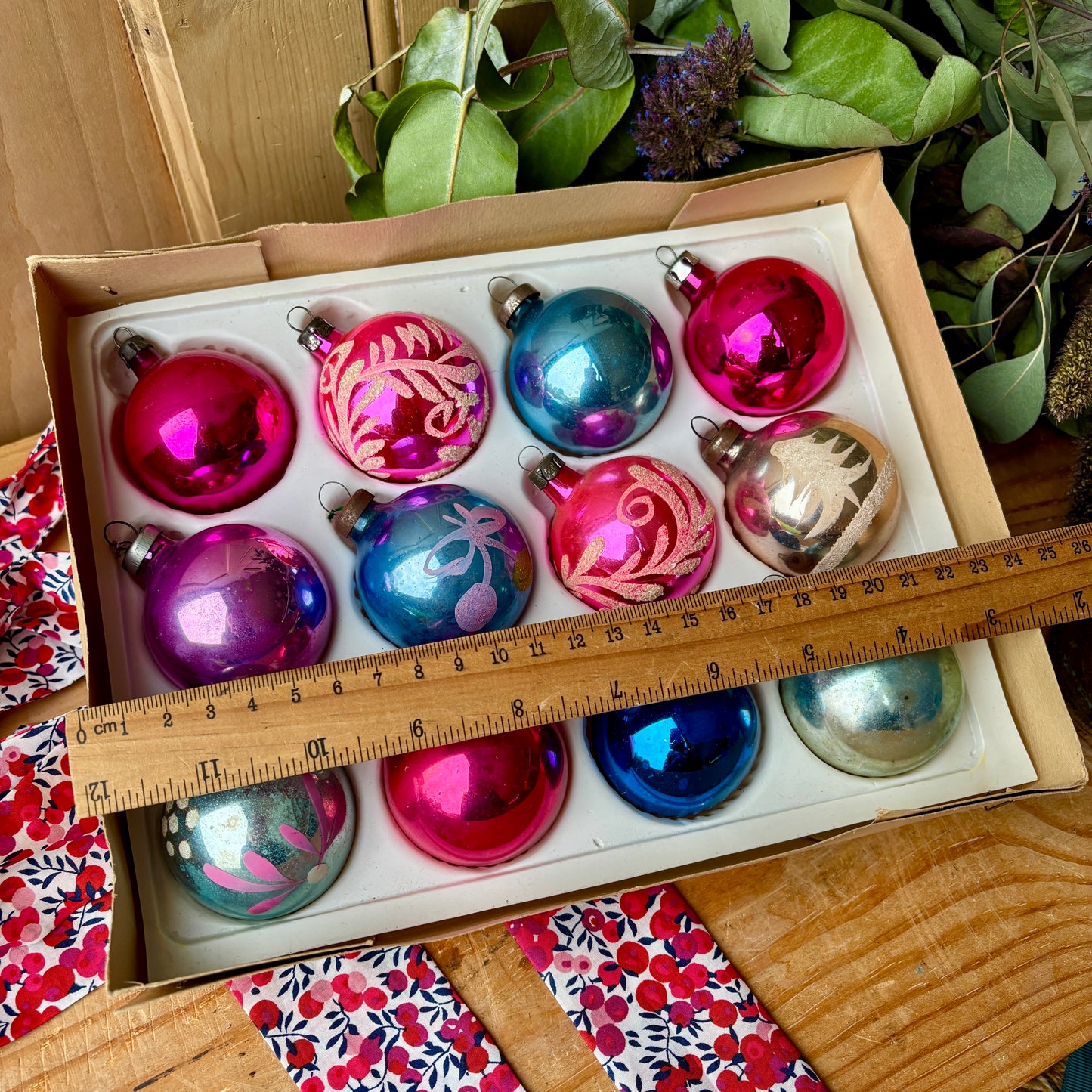 Twelve pastel vintage baubles