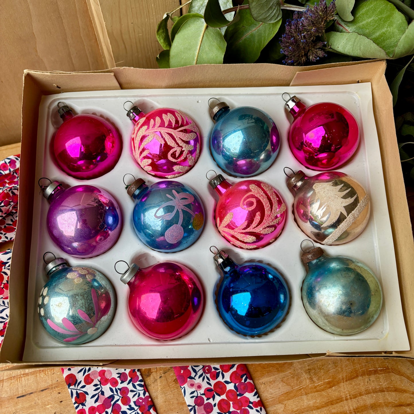 Twelve pastel vintage baubles