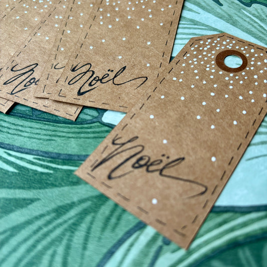 Hand Made Gift Tags pack of 10, Hand drawn Noel gift tags, Kraft card