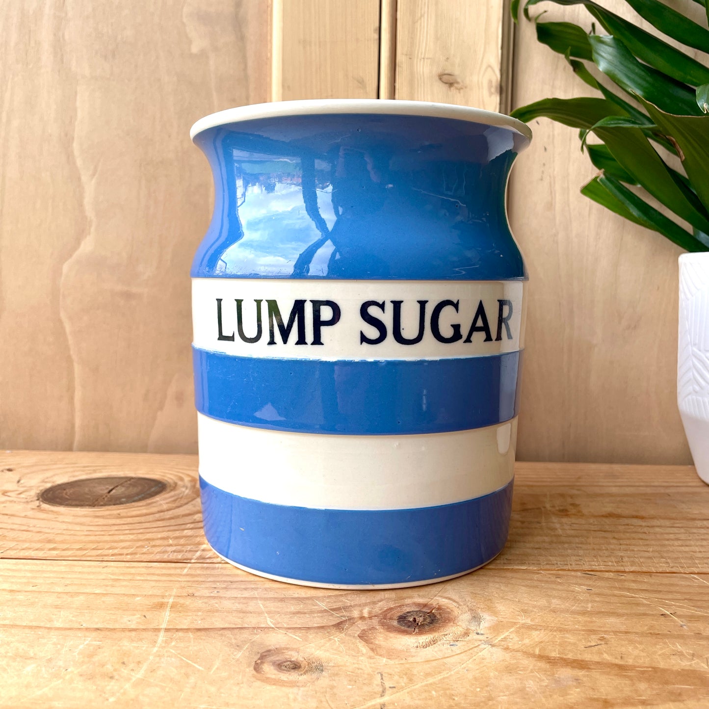 Vintage Large TG Green Blue and White Lump Sugar Canister no lid