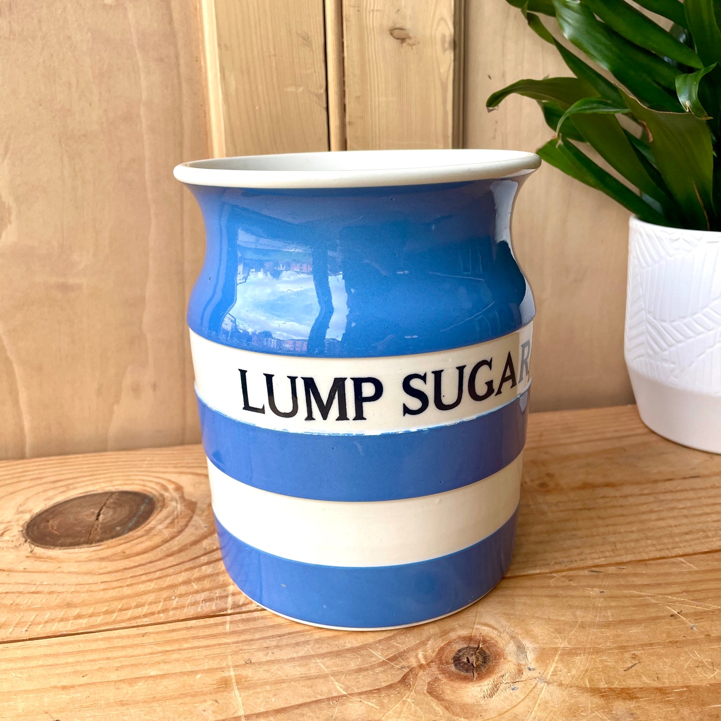 Vintage Large TG Green Blue and White Lump Sugar Canister no lid