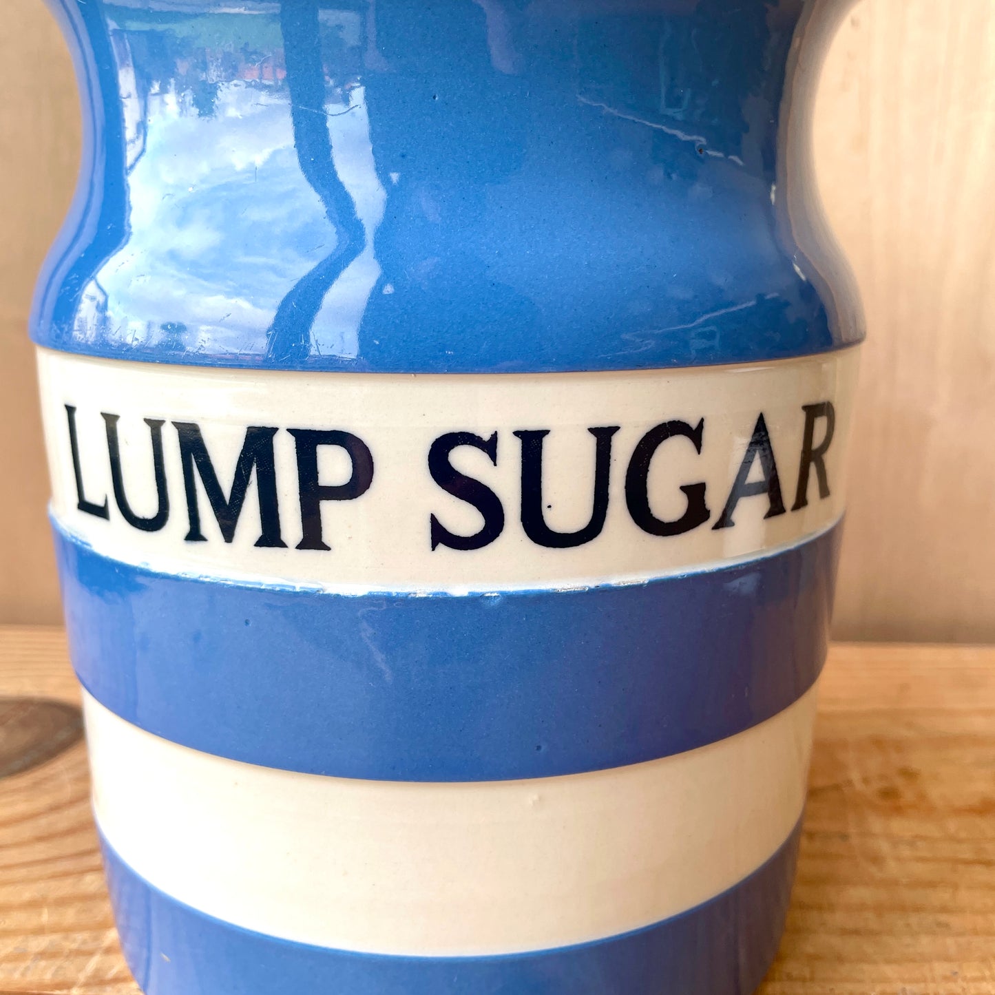 Vintage Large TG Green Blue and White Lump Sugar Canister no lid