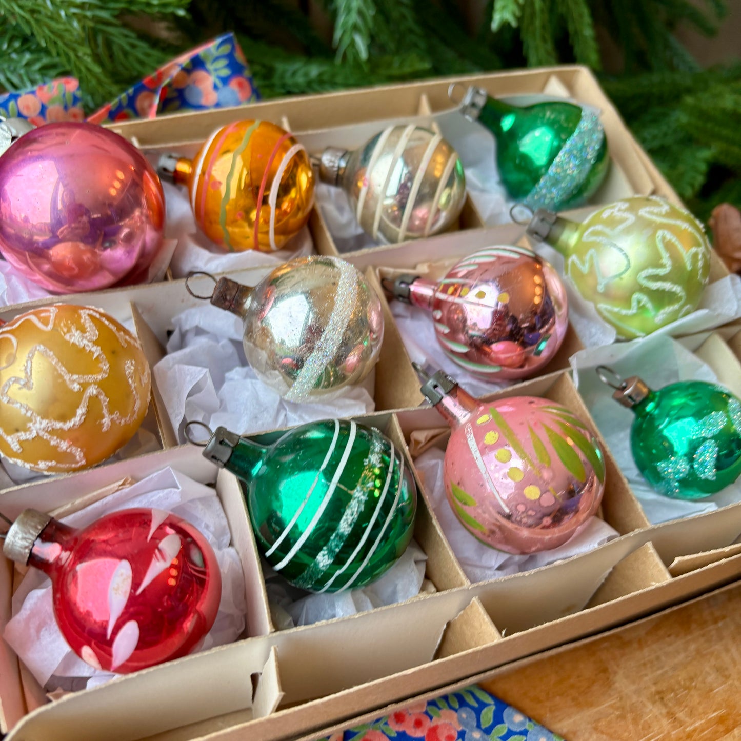 Twelve small mixed baubles