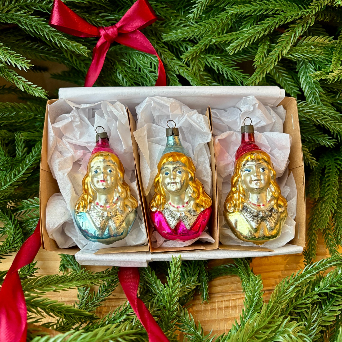 Three vintage girl baubles