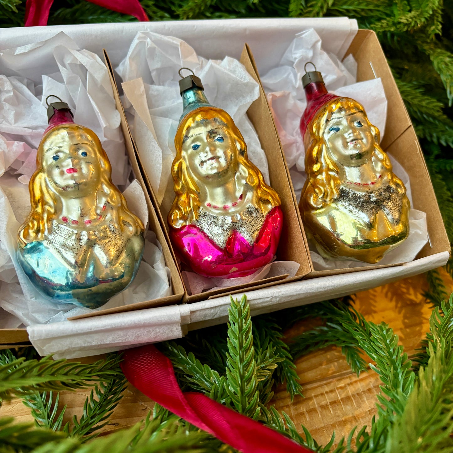 Three vintage girl baubles