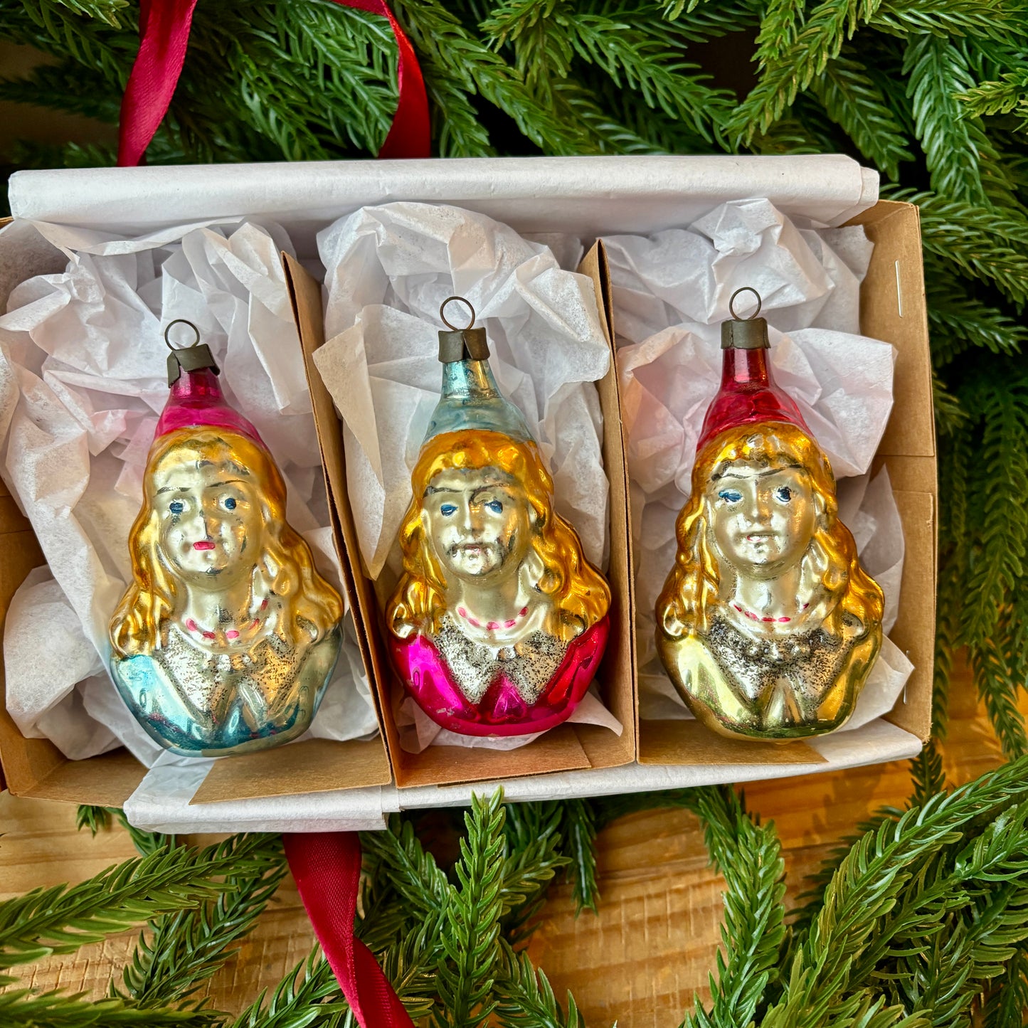 Three vintage girl baubles