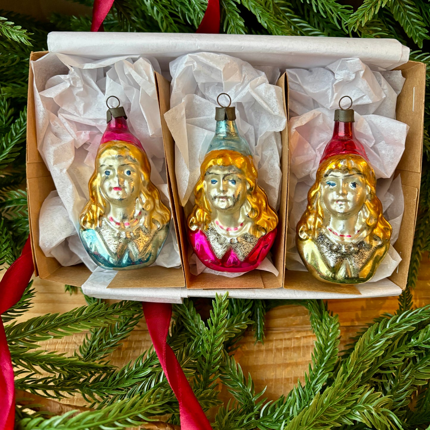 Three vintage girl baubles