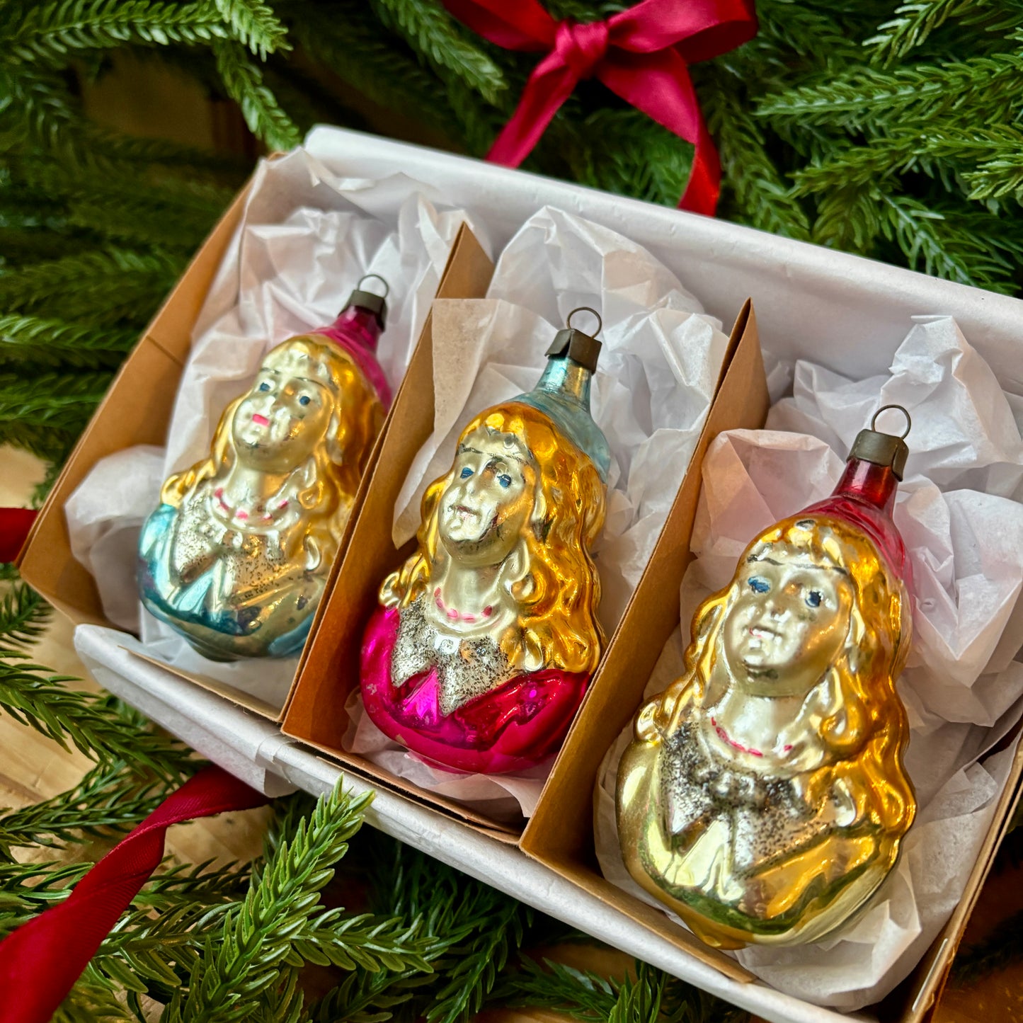 Three vintage girl baubles