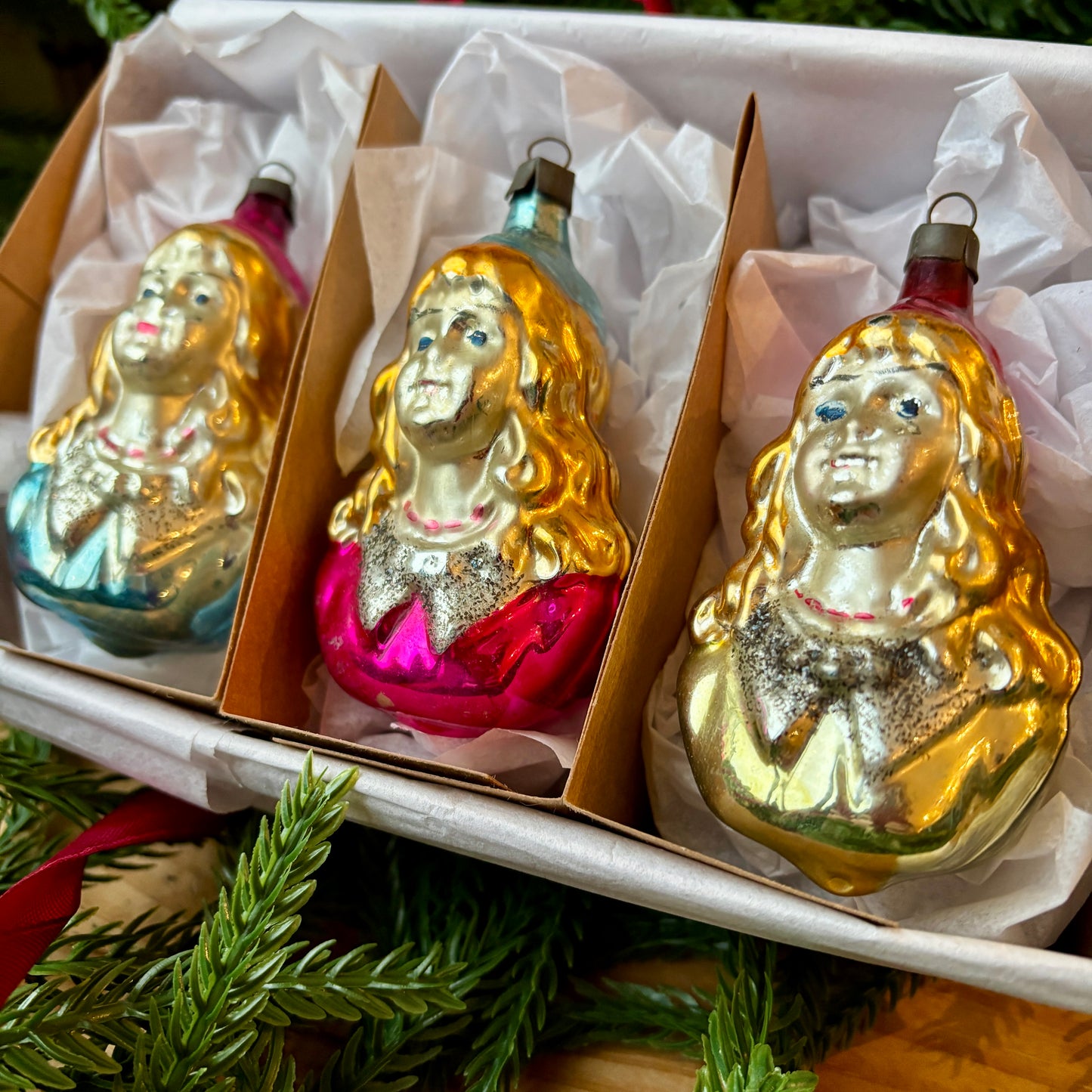 Three vintage girl baubles