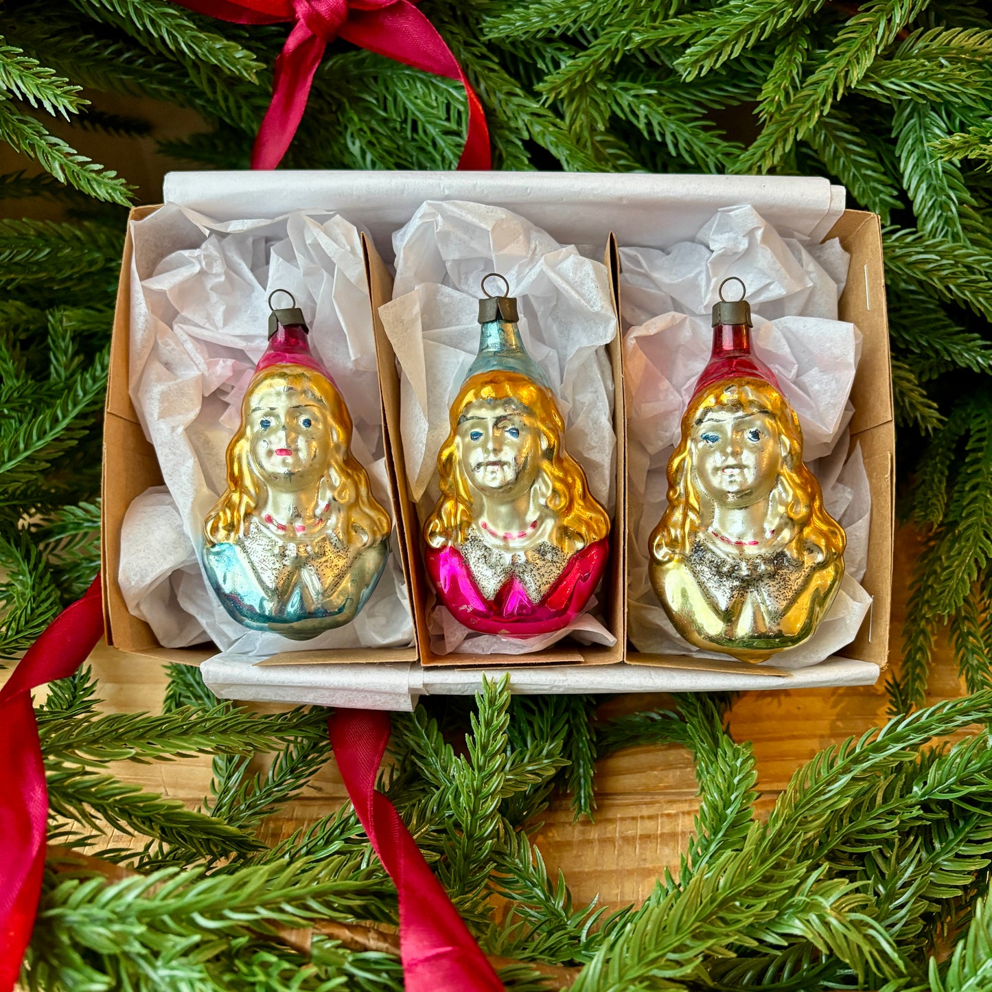 Three vintage girl baubles