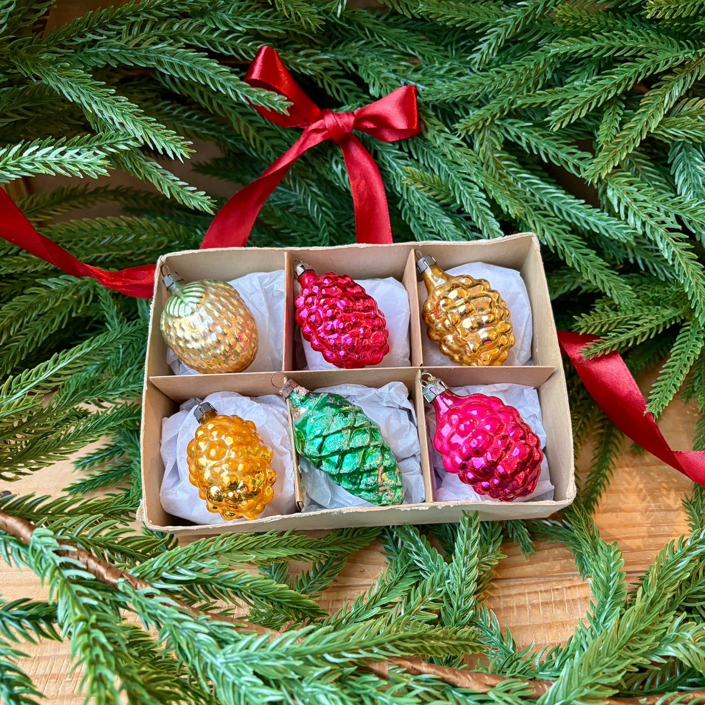 Six vintage grape baubles