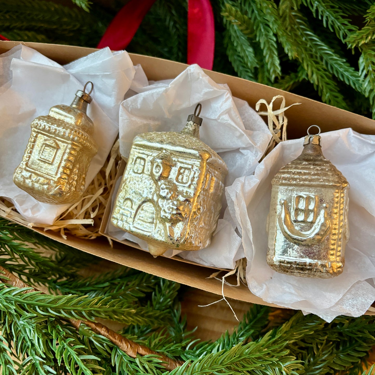 Three vintage house baubles