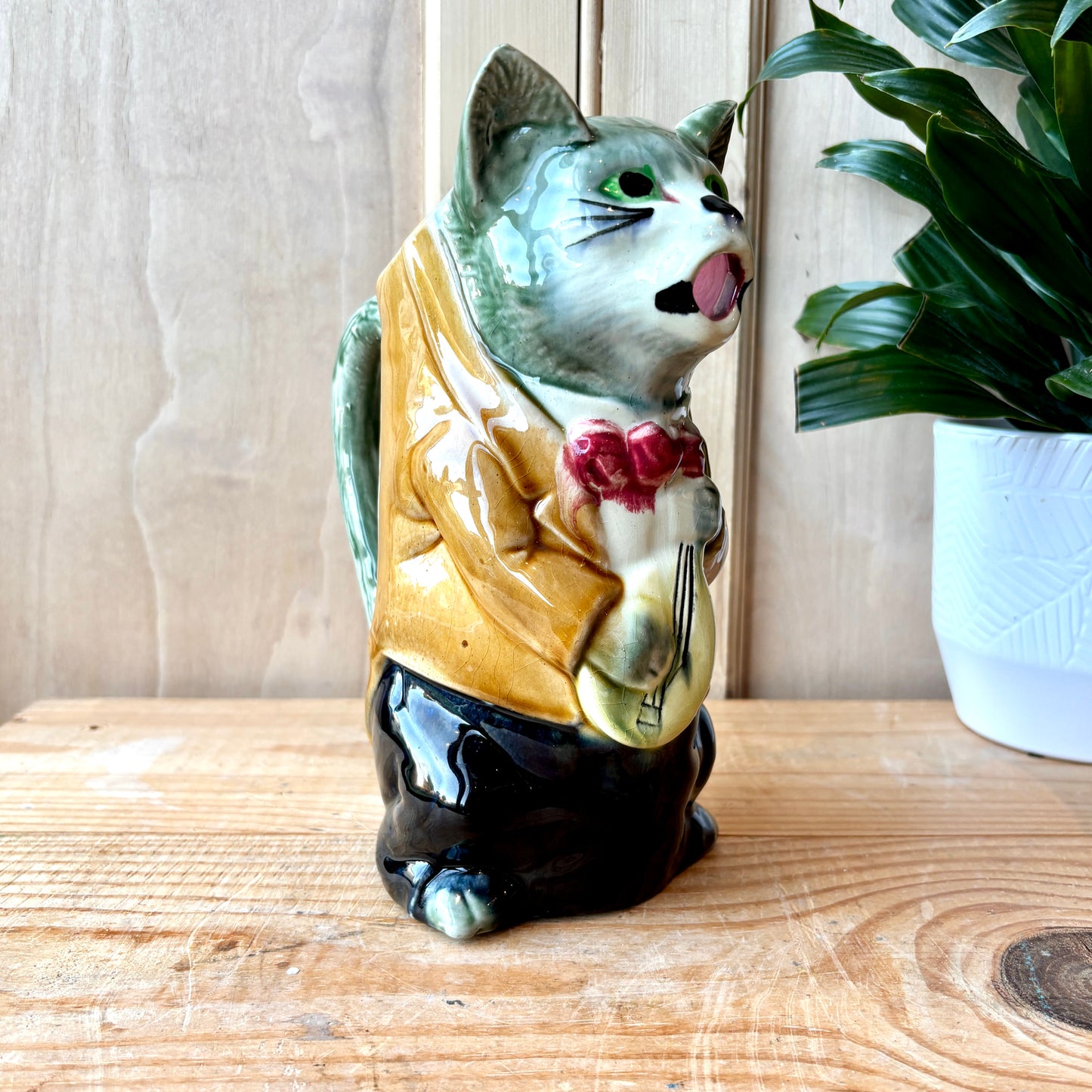 Antique French Majolica Cat Absinthe Jug