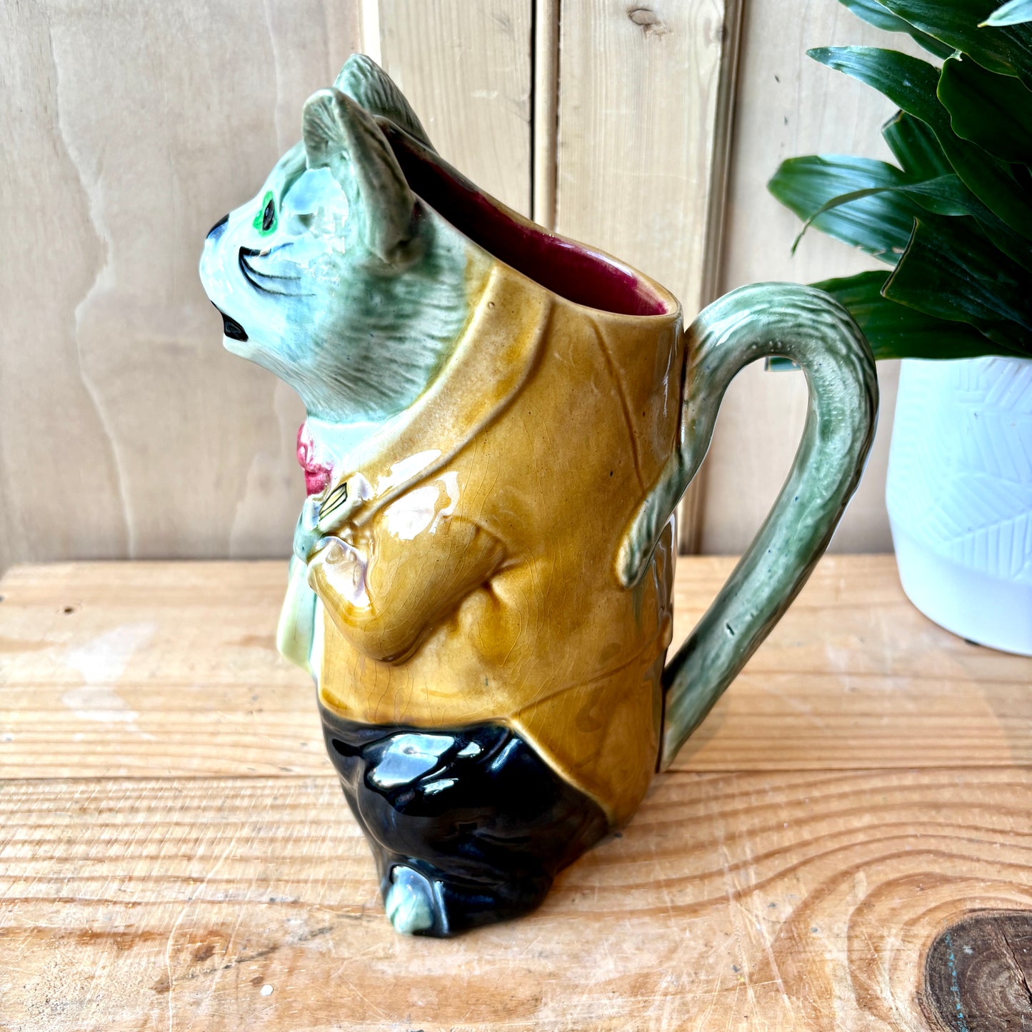 Antique French Majolica Cat Absinthe Jug