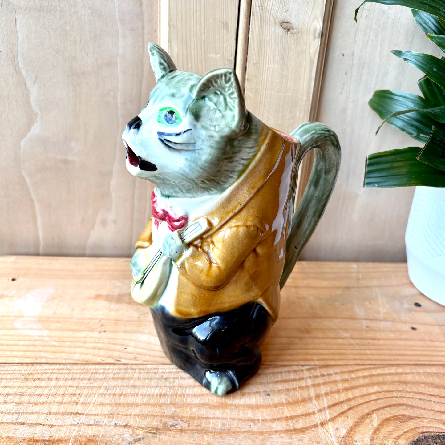 Antique French Majolica Cat Absinthe Jug