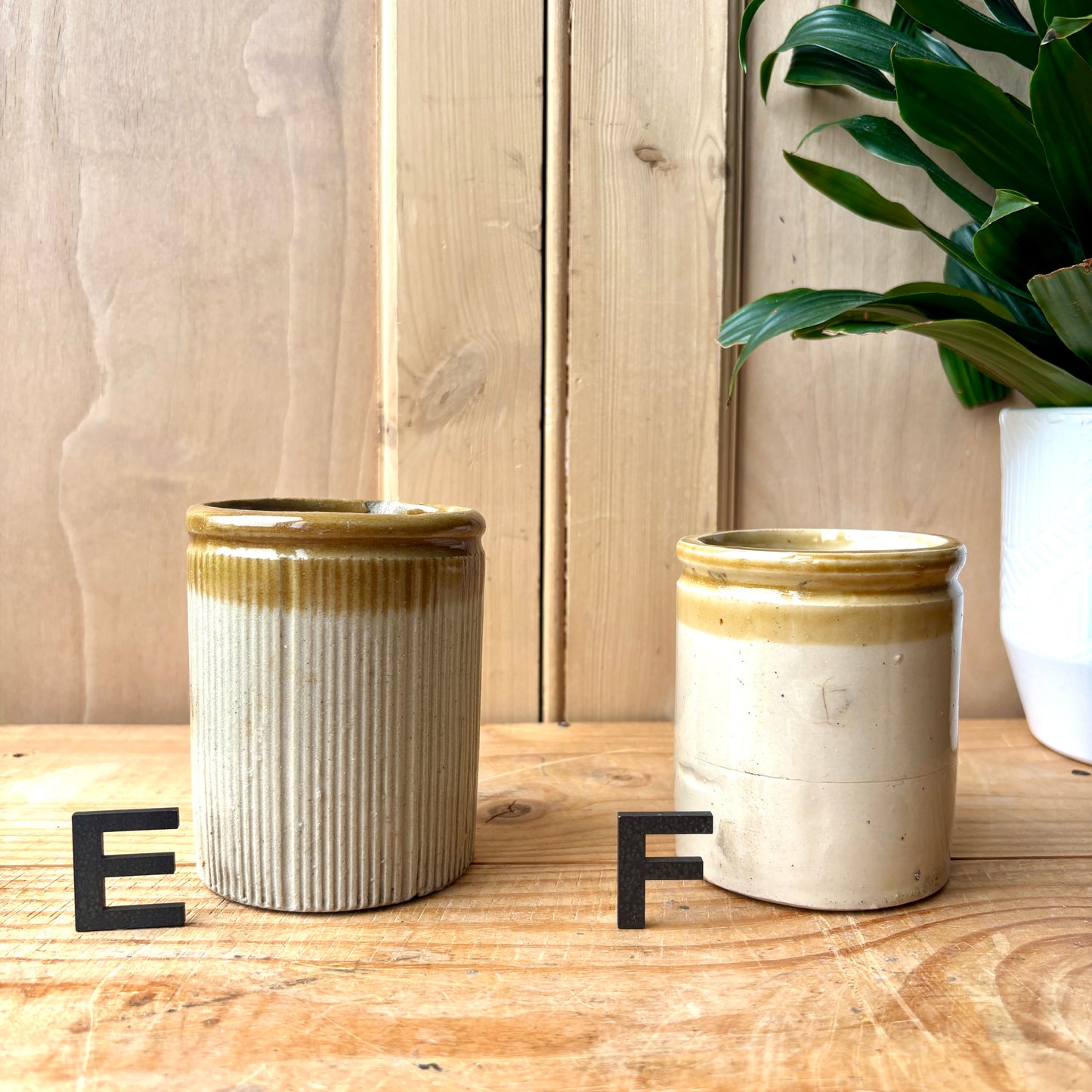 Vintage stoneware tow tone jars
