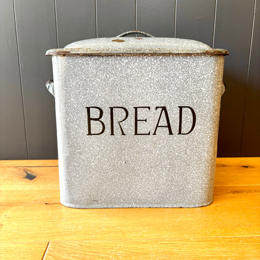 Vintage Blue/Grey Stippled Enamel Bread Bin